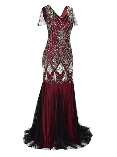 Image of 869A - Plus Size 1920s Vintage Fringed Gatsby Sequin Dimand Tassels Flapper Party Cocktail Dress with Accessories