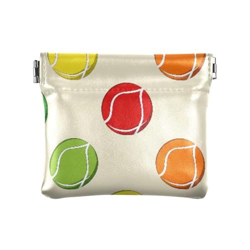 Yellow Tennis Balls Coin Purse Leather Pouch Change Purse, Squeeze Coin Pouch for Cards, Keys & Lipsticks, Unisex