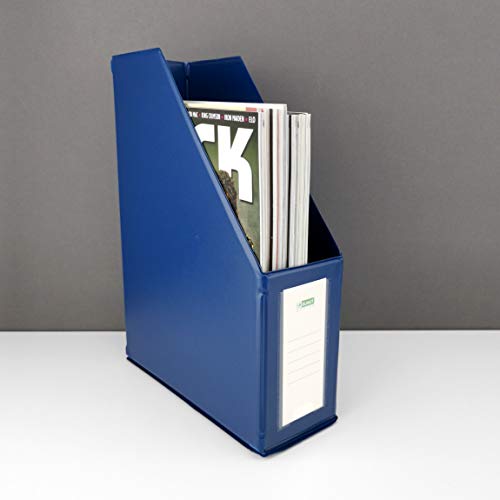 D.RECT Kunststoff-Organizer, Zeitschriftenhalter, Stehsammler mit Sichtfenster zum Beschriften PVC A4 90mm, zusammenlegbar, Blau 110206