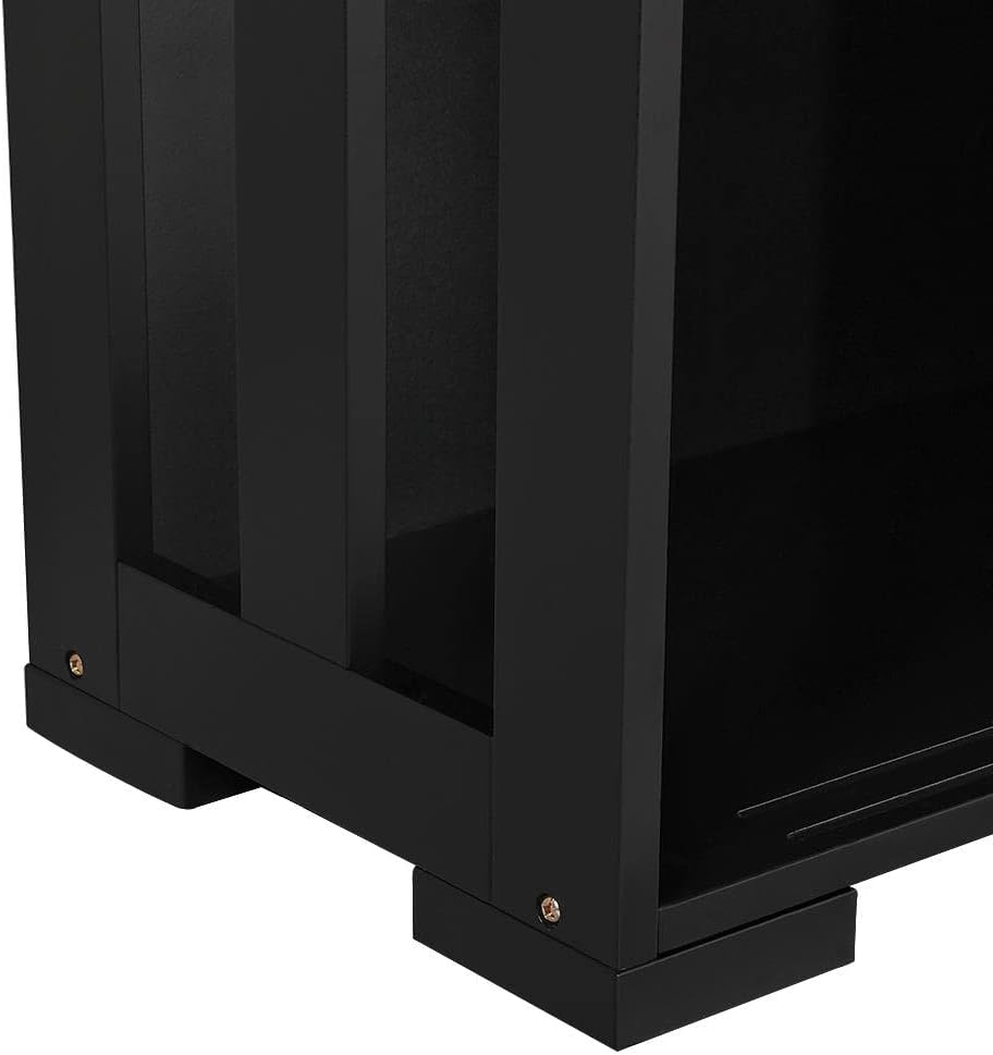 Close-up of the cabinet's base with sturdy feet attached.