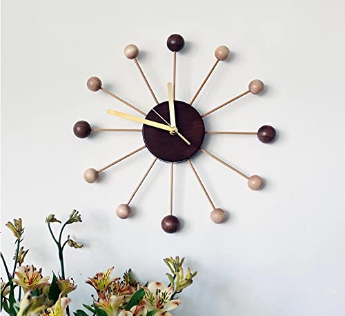 Shisedeco Art Ball Clock In Wood And Bamboo, Decorative Modern Silent Wall Clock For Home,Bedroom,Kitchen,Living Room,Office Etc. - Creative Wooden Mid Century Retro Design (Wood Bamboo Dark Walnut) #TOP1