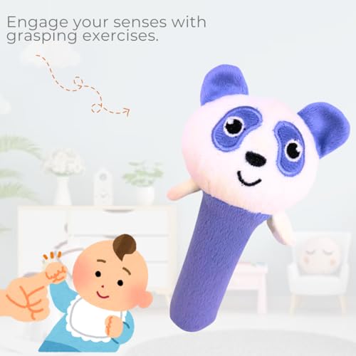 Image of Storio Baby Premium Plush Soft Panda Face Rattle Soft Toy with Squeeze Handle for Squeaky Sound, Multicolor (Pack of 2)