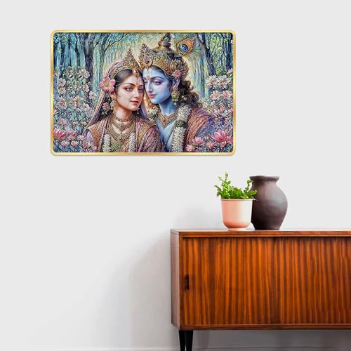 Image of Indianara Radha Krishna Painting With Golden Frame, 18 x 12 Inches (Style 8)