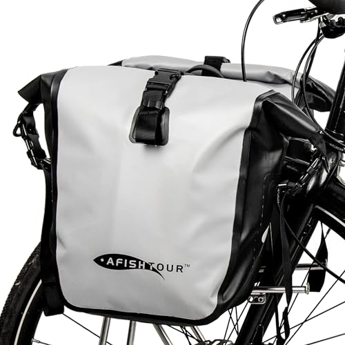 【AFISHTOUR】15L 自転車パニアバッグ フロントバッグ 大容量 防水 リアバッグ 25L リアサイドバッグ サドルバッグ アウトドア サイクリングバッグ ラックバッグ トラベルバッグ キャンプ 通勤(グレー)