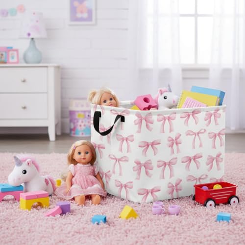 Image of Rectangular Baby Kids Storage Basket for Home Kitchen Girls Cute Toy Storage Bin Organizer Shelf Book Room Decor(Bowknot)