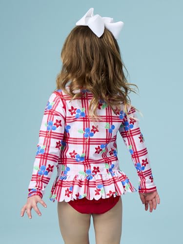 Image of RuffleButts Baby /Toddler Girls Scalloped Long Sleeve Rash Guard 2-Piece UPF50+ Sun Protected Swimsuit