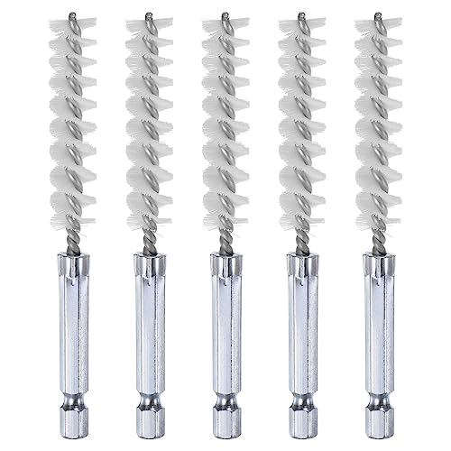 HARFINGTON 5Pcs Nylon Bore Brush 11mm Dia 4" Long Cleaning Twisted Wire Brush with Handle 1/4" Hex Shank for Tubes, Ports, Bearings