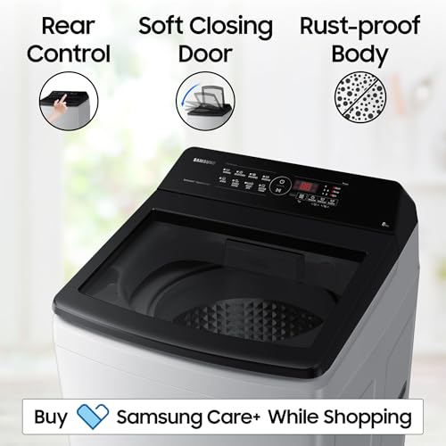Image of Samsung Smart Choice 8 kg, 5 star, Eco Bubble Tech, Digital Inverter Motor, Soft Closing Door, Fully-Automatic Top Load Washing Machine (WA80BG4441BGTL, Light Gray)