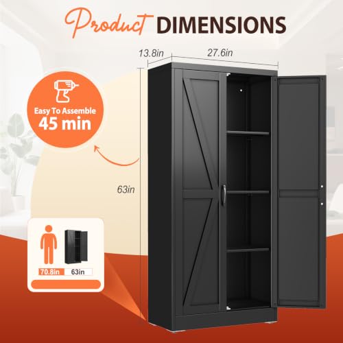 Image of PAOFIN 63 inch Black Metal Storage Pantry Cabinet