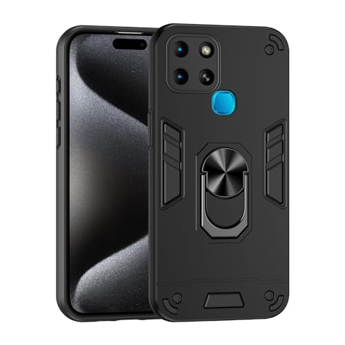 Infinix Smart 6 2021 X6511B/X6511/X6511E �d�b�P�[�X�ƌ݊�������A�L�b�N�X�^���h�t���A�ϏՌ����A�R���O���[�h�̗����h�~�ی�A���ȕی�J�o�[�APC �}�b�g�P�[�X(Black)