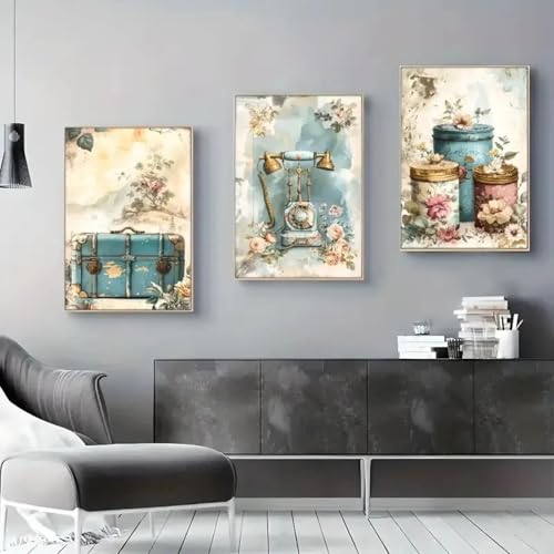 Affiche vintage fleurs idée cadeau déco triptyque salon moderne - 2