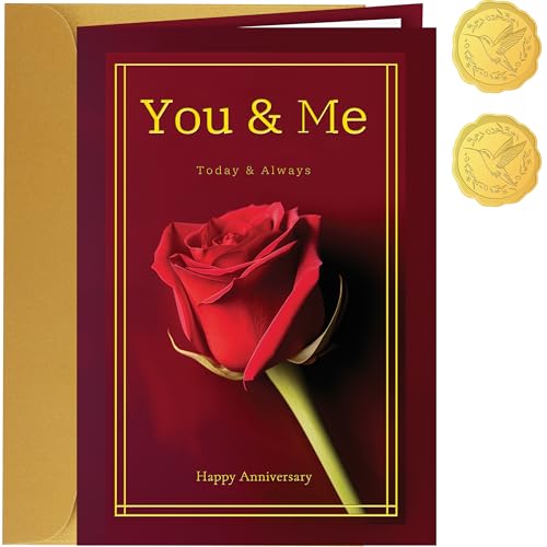 TzenvoGift �J�b�v�������A�j�o�[�T���[�J�[�h Happy Anniversary - 2�w�J�[�h�A�S�[���h�z�C���e�L�X�g�f�U�C���A�����ƕ����X�e�b�J�[�t�� �n�[�g�t�F���g���b�Z�[�W(5.6 x 8.1�C���`)