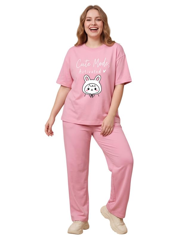 Image of My Swag Womens Nightsuit Set | Cute Bunny Graphic Print T-Shirt & Pajama | Soft Breathable Sleepwear and Loungewear Co-Ord Set for Women