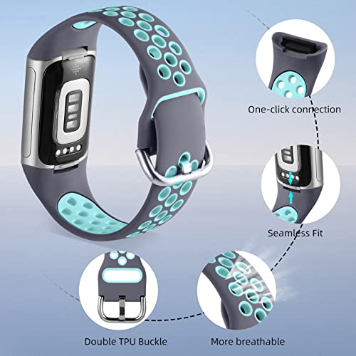 CeMiKa Silikon Armband Kompatibel Mit Fitbit Charge 5/6, Wasserdichtes Weiche Atmungsaktive Sportbänder, Klein Groß