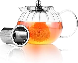 Warmyee Glass Teapot with Removable Infuser, Stovetop Safe Tea Kettle, Tea Diffuser for Loose Tea Maker Set (22 oz / 650 ml (1-2 Cups))