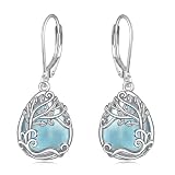Pendientes colgantes de árbol de la vida/filigrana para mujer, joyería de regalo de aniversario para ella, Medio, Base, Piedra natal