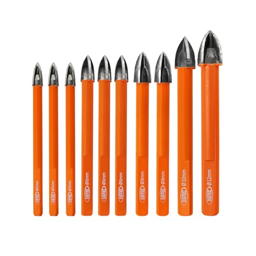 Taglierina per piastrelle per sega a tazza diamantata BGTEC per piastrelle per mattonelle in legno plastica, 10 pezzi 5 mm*3+6mm*3+8mm*2+10mm+12mm Punta da trapano a croce con gambo triangolare