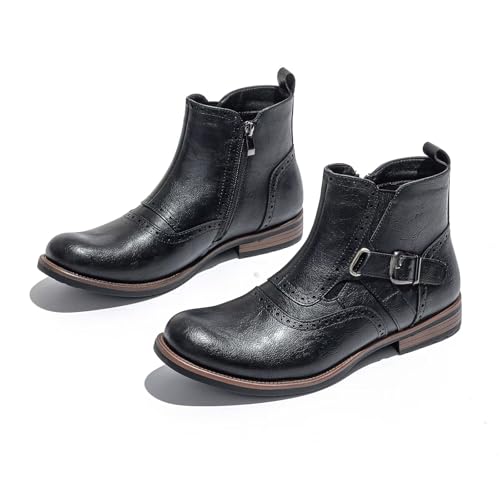 Image of Men's British-Style Buckle Oxford Boots | Buckle Strap Side-Zip Oxford Boots for Casual, Business & Work (Ankle-Length)