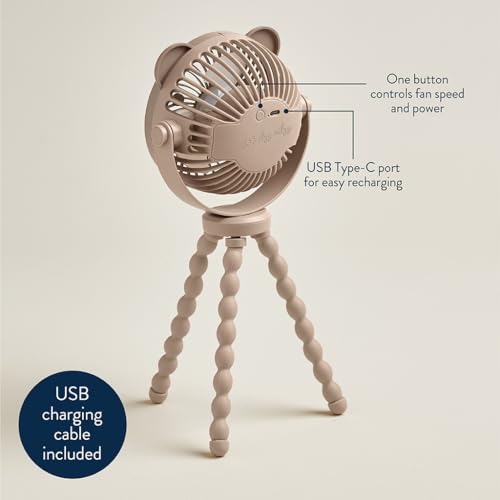 Image of Itzy Ritzy Baby Stroller Fan - Rechargeable Fan Features 360 Degree Swivel, Flexible Wraparound Legs and 3 Speeds (Bear)