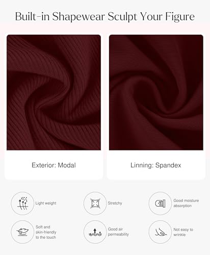 Image of Popilush Long Sleeve Midi Dresses for Women, Built-in Bra Shapewear Dress | Bodycon, Tummy Control, Square Neck, Cocktail Party and Dinners