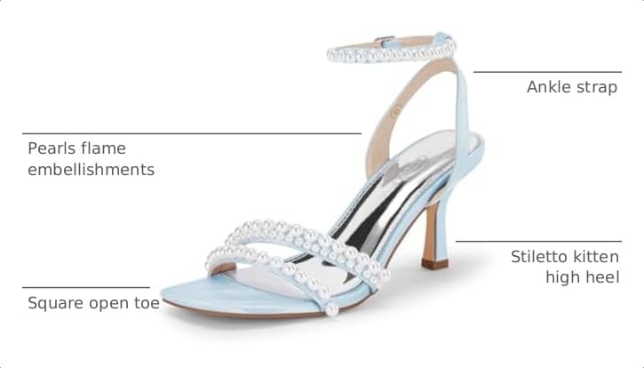 Image of Coutgo Womens Pearl Kitten Heels Sandals Square Open Toe Dress Sandals Ankle Strap Satin Wedding Party Summer Sandals