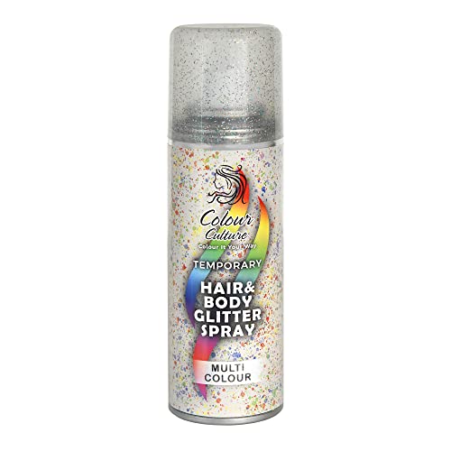 Colour Culture Glitter Hair & Body Spray - 125ml | Multicolour Temporary Hair Colour Spray | Washable Quick-Drying Waterproof & Skin-Friendly | Festival Party & Kids Hair & Body Glitter Spray