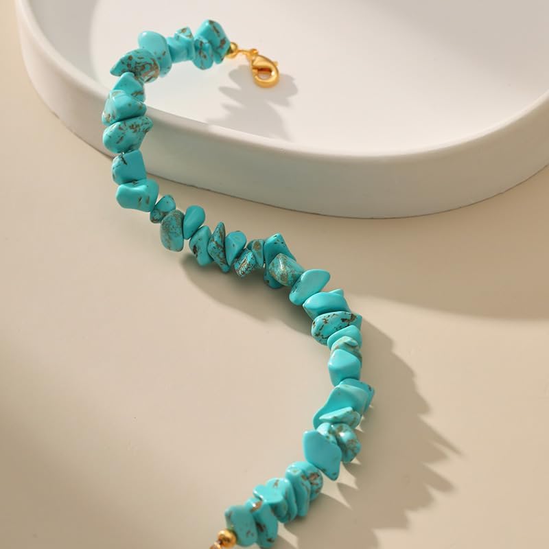 Gold Round Turquoise Beaded Bracelets18K Gold Plated Handmade Cute Bracelet for Women - Image 3