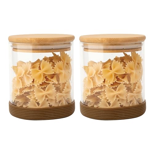 Image of Femora Borosilicate Glass Jars with Wooded Lid| 1 Year Warranty| Multipurpose Airtight Storage Jars For Cookies, Snacks, Spices| Glass Jar 600ml| Set Of 2| Transparent Glass Jars For Kitchen Storage