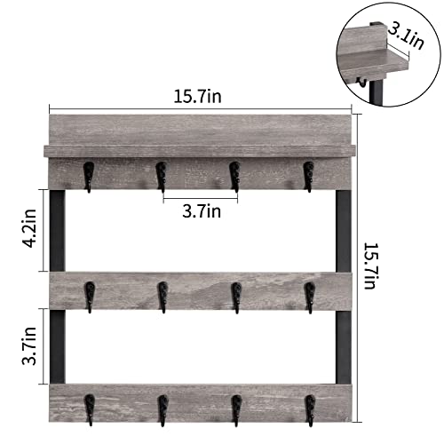 Honiter Coffee Mug Rack Wall Mounted, Rustic Wood Coffee Cup Holder Organizer With 12 Hooks And Storage Shelf, Wall Mug Rack For Display, Collection, Home Kitchen (Gray) #TOP4