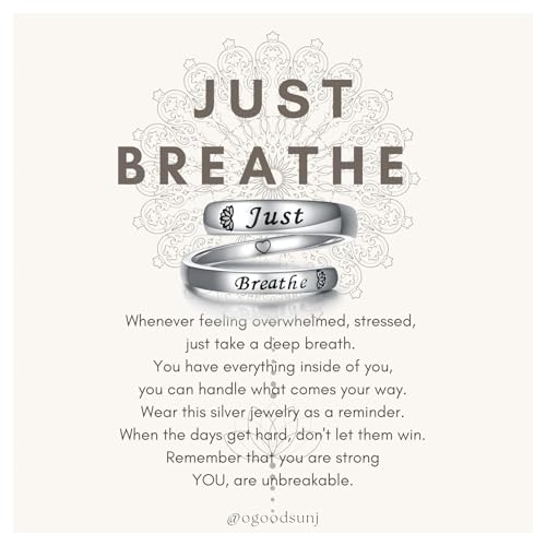 Sterling Silver Just Breathe Ring: Inspirational Encouragement Rings Adjustable I Am Fearless Motivational Jewelry Gift for Women2