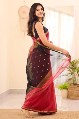 Image of SGF11 Women's Kanjivaram Soft Cotton Linen Silk Saree With Blouse Piece