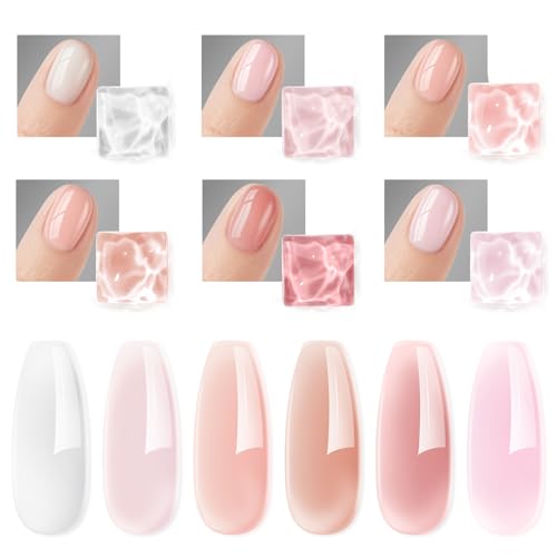 modelones Builder Gel Nail Polish Set, Base Colors Jelly Nude Pink Hard Strengthener Rubber Gel Polish 8-in-One Extension LED Nail Lamp Cured 6 Colors