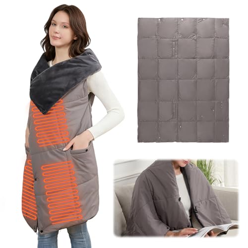 Heated Blanket Battery Operated, Portable Wireless Cordless USB Heating Blanket, 52x43in Fast Heating Wearable Thicken Heated Shawl, Battery Heated Blanket for Home Office 3 Heat Settings (No Battery)
