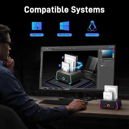 Image of ETZIN Hard Drive Docking Station, USB 3.0 Hard Drive Dock for 2.5 inch and 3.5 inch SATA HDD SSD, HDD Docking Station with RGB Lights, Support Offline Clone and UASP EPL-YPZ230R