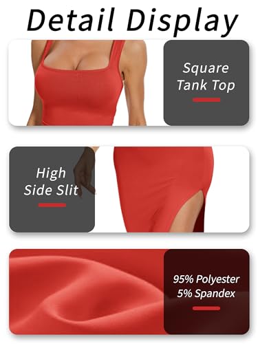 Image of ELLEVEN Two Piece Maxi Skirt Sets for Women, Square Neck Tank Tops with High Side Slit Dress Sets Summer Outfits