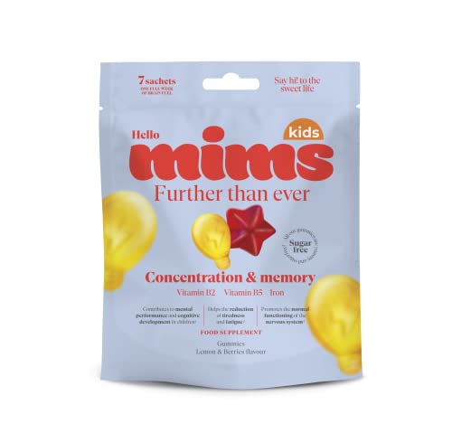 Vitaminas memoria y concentracion | Gominolas sin azucar | Contiene Vitamina Hierro, Vitamina B2 y B5 | Ayuda a la función cognitiva | Sabor limón y frambuesa | Gummies para una semana | Mims