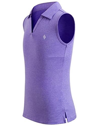 Santiny Girls' Sleeveless Golf Shirt V-Neck Dri Fit Tennis Tank Tops Golf Clothes Collared Polo Shirts For Girl (Purple_M) #TOP1