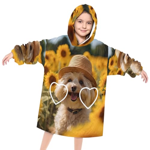 Pardick Wearable Blanket Hoodie for Kids, Fluffy Dog Fleece Sweatshirt Blanket Oversized Blanket Sweatshirt with Pocket Flannel Warm Hooded Blanket 6-10 Year Old Girl Boy Gift, One Size