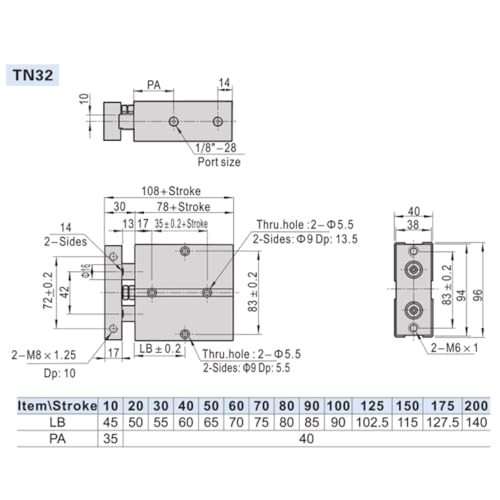 Cylindre pneumatique TN40X30S double tige pour corriger le jeu axial - 5