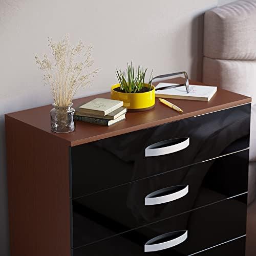 Amazon Brand - Movian Hulio High Gloss 5 Drawer Chest Of Drawers, Black and Walnut, 90 x 75 x 36 cm