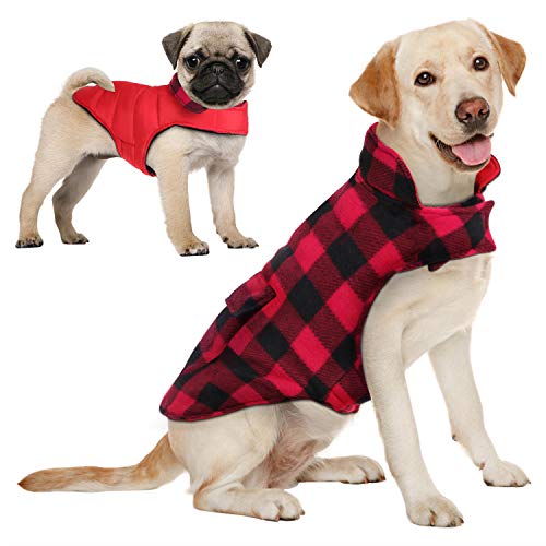 AOFITEE Reversible Dog Cold Weather Coat, Waterproof British Style Plaid Winter Pet Jacket