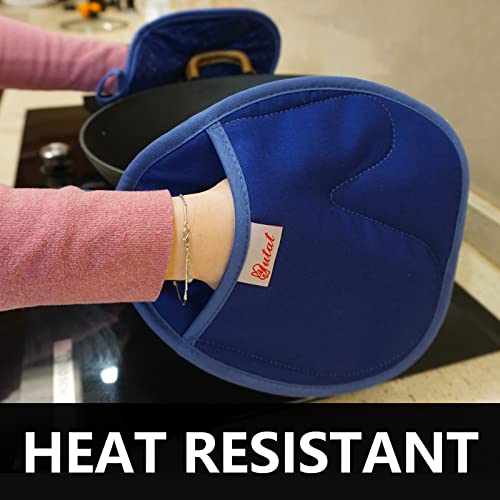 Yutat Pot Holders Heat Resistant Up To 480F Pot Holders For Kitchen, Non-Slip Grip Lid Holder With Soft Fabric And Silicone, Potholder With Pockets And Mitten Shape, Dark Blue, 4Pk #TOP1