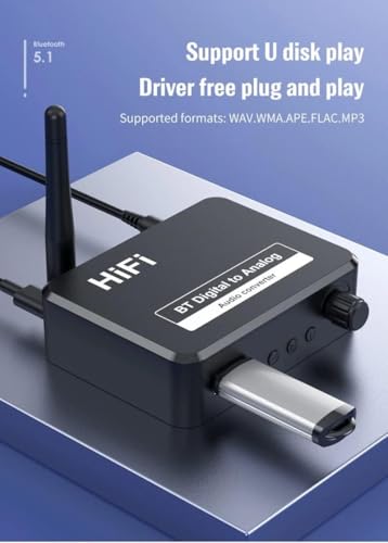 Image of Bluetooth 5.1 Digital Audio Receiver, DAC, Digital to Analog Converter 3.5mm Aux RCA L /R U-Disk High Fidelity Optical Stereo 2 in1 Wireless Adadper Converter