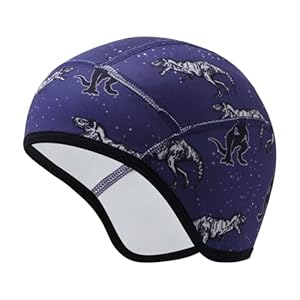 Risipu Kinder Helmmütze Warme Wintermütze Futter für Fahrradhelm Ski Skull Cap mit Ohrenschutz Elastische Mütze für Jungen Mädchen (Einheitsgröße, Blau - Dinosaurier)