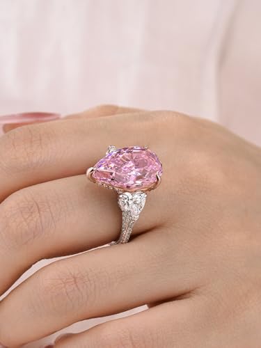 Luxury 8.0 CT Pink Stone Pear Cut Engagement Ring for Women, S925 Silver Three-Stone AAAAA Cubic Zirconia Promise Ring4