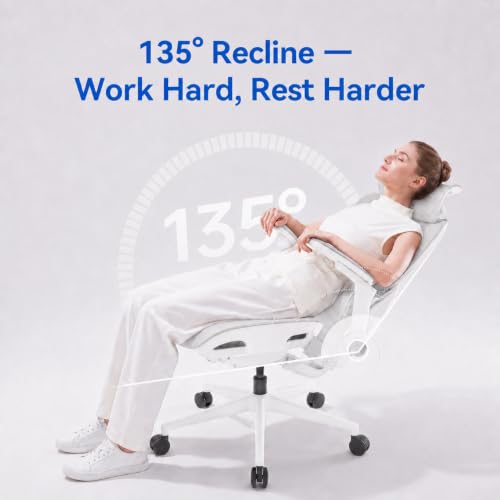 Image of SIHOO B300 PRO Ergonomic Office Chair, High Back Mesh Computer Chair with Wide Headrest, 6D Flip-Up Rotatable Armrests, Adaptive Lumbar Support, 135 Reclining Home Office Desk Chair, Soft White