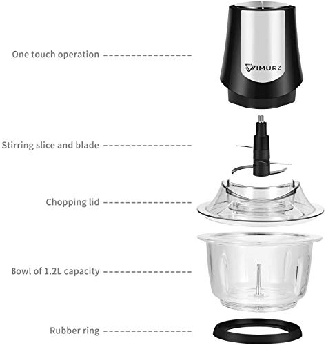 1.2L Electric Mini Food Chopper Food Processor Meat Grinder,4 Bi-Level Blades,400 W Glass Bowl Kitchen Mincer for Meat, Vegetables, Fruits, Onion and Nuts，Baby Food 3 Gallery Image