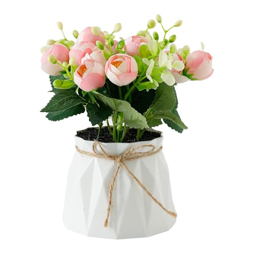 Image of The Better Home Artificial Plant with Pot | Fake Plant | Decorative Material | Home Decoration Items for Living Room Office Decor Items | White Pot | Pink Flower | 1 Piece Pack Size