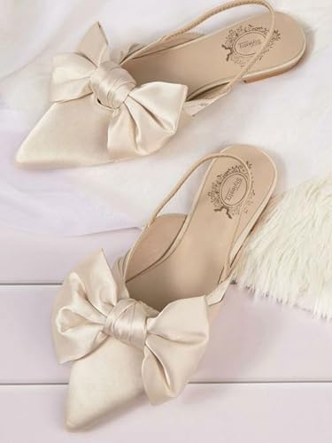 Image of Shoetopia Women's Flat Sandals - Stylish Slingback Slip-On Bally with Bow Design, Comfortable Casual & Party Footwear