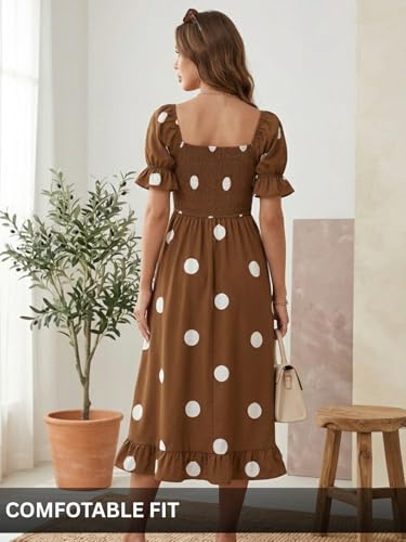 Image of Leriya Fashion Dress for Women | Western Square Neck One Piece Dress for Woman midi | Casual Summer Dresses for Beach & Stylish Party Outifits Puff Sleeve